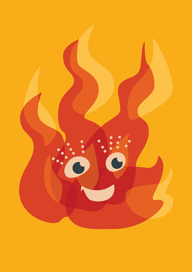 Happy Orange Burning Fire Character Digital Art by Boriana Giormova