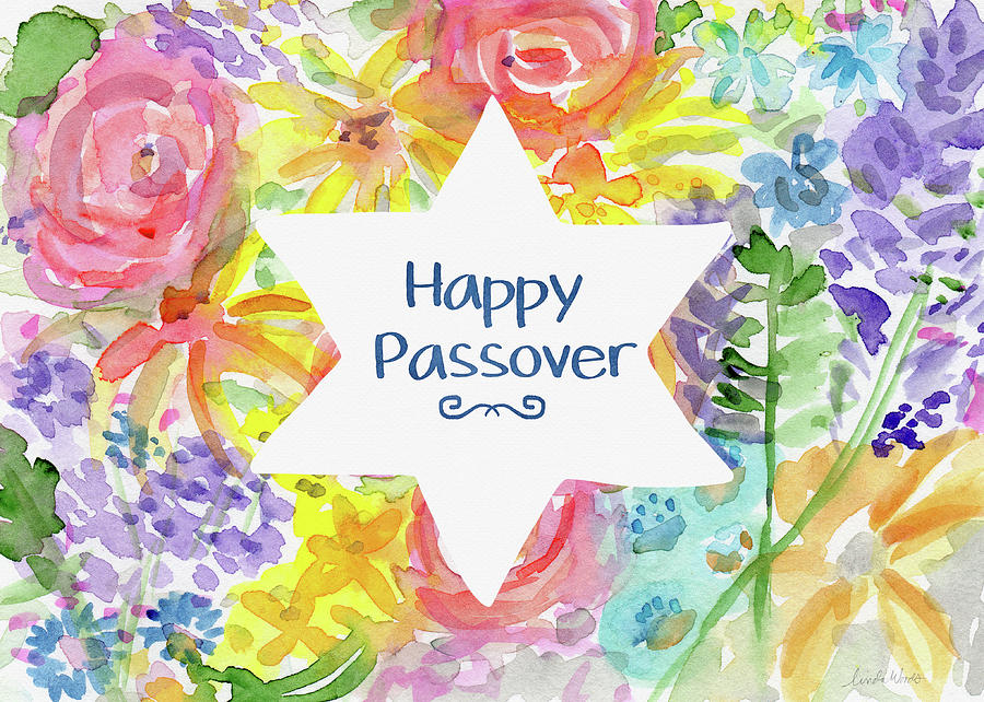 Happy Passover Floral- Art by Linda Woods Mixed Media by Linda Woods