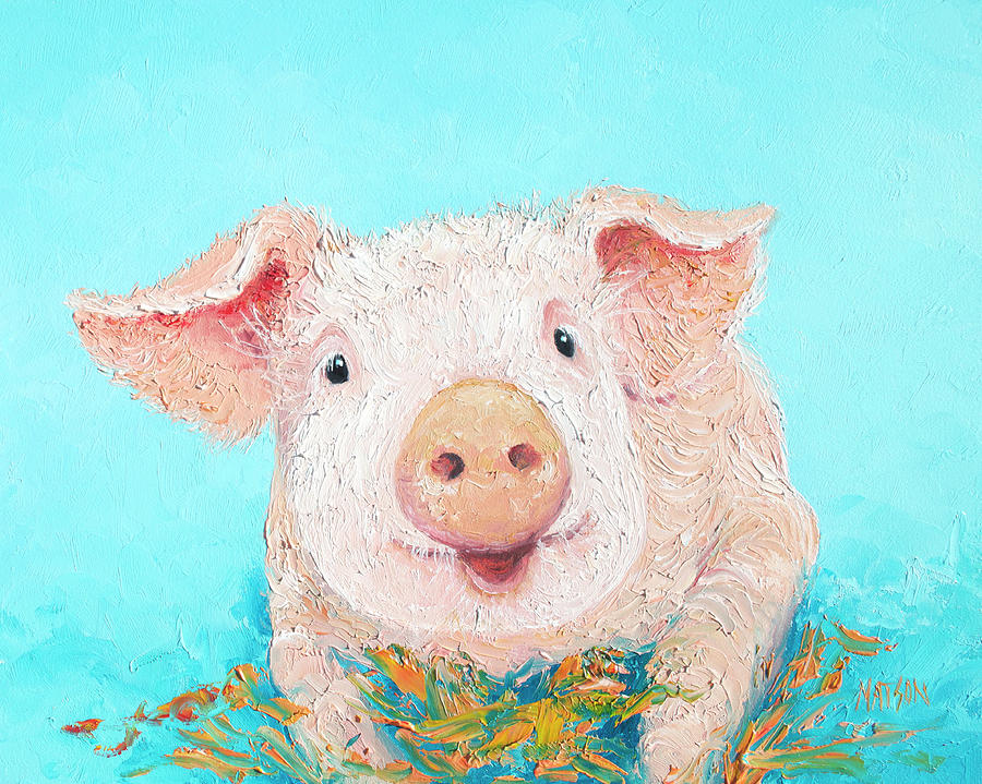 Happy Pig Painting by Jan Matson