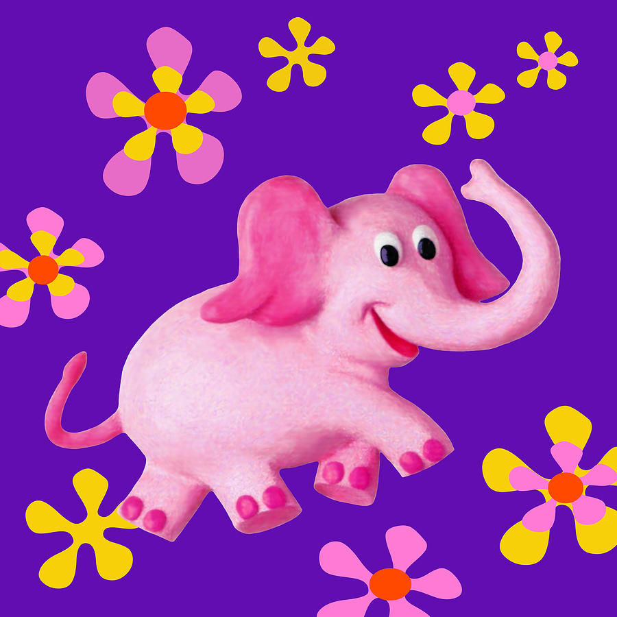 Happy Pink Elephant Mixed Media