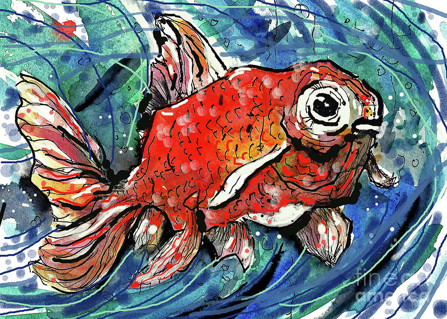 Happy Plump Goldfish Painting by Terry Banderas