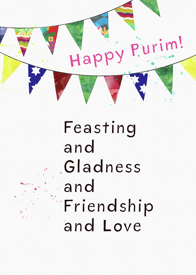 Happy Purim Card- Art by Linda Woods Mixed Media by Linda Woods