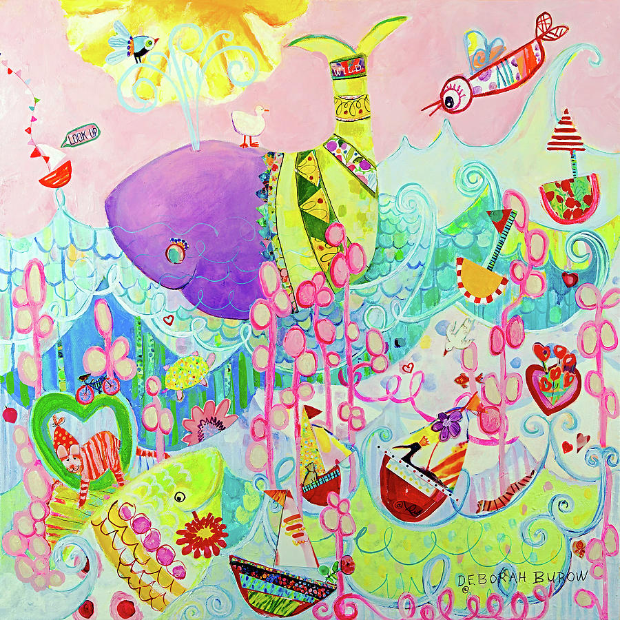 Happy Purple Whale Painting by Deborah Burow