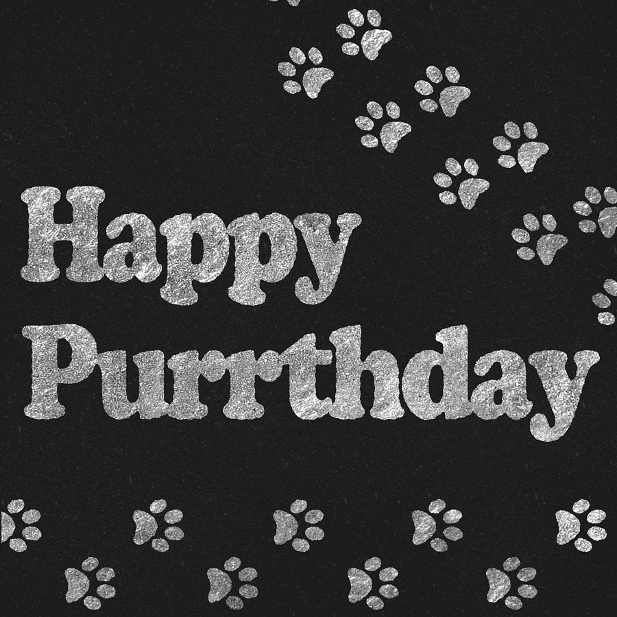 Happy Purrthday Black and Silver Digital Art by Sabine Jacobs