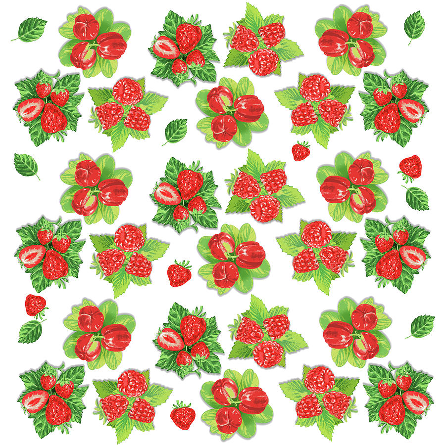 Happy Red Berries Pattern Digital Art by Irina Sztukowski