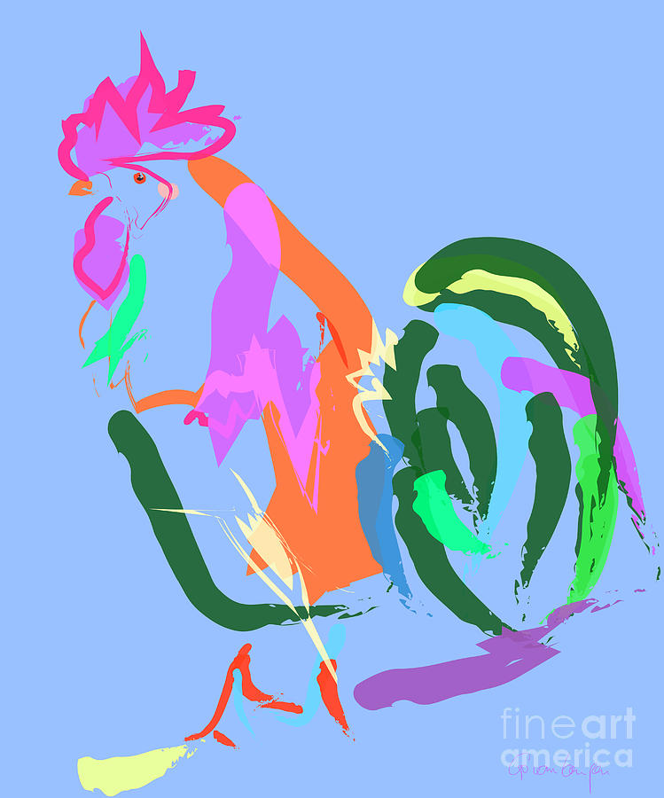 Happy Rooster Painting by Go Van Kampen
