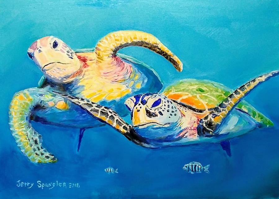 Happy Sea Turtles Painting by Jerry SPANGLER - Fine Art America