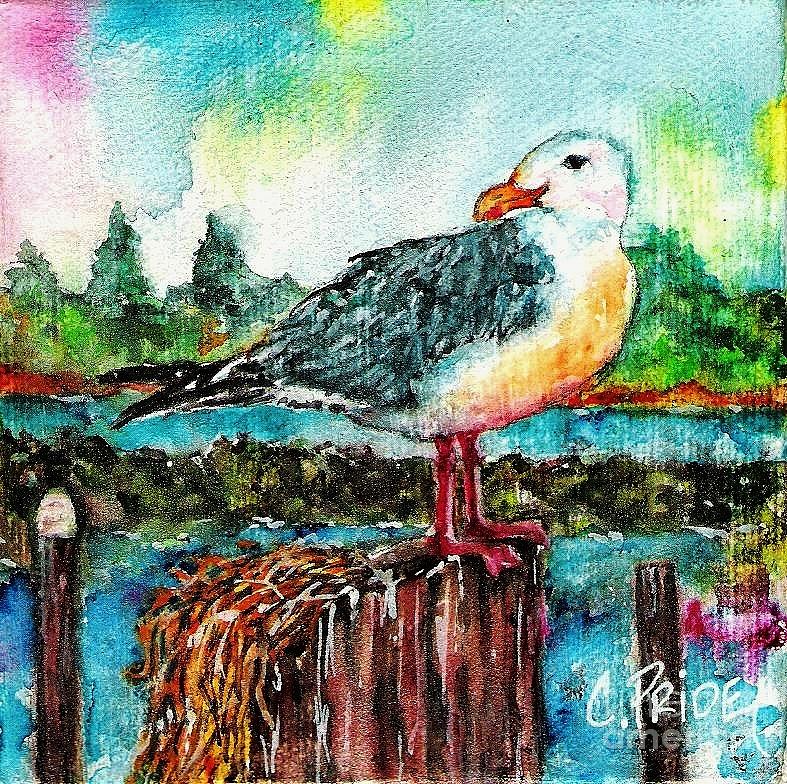 Happy Seagull Perch Painting by Cynthia Pride