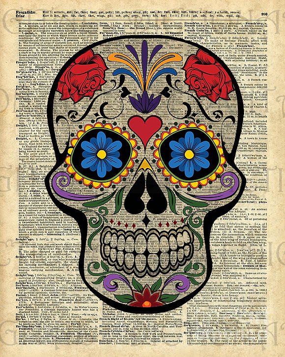 Old Digital Art - Happy Skull,Sugar Skull,Dia De Los Muertos,Halloween Artwork by Anna W