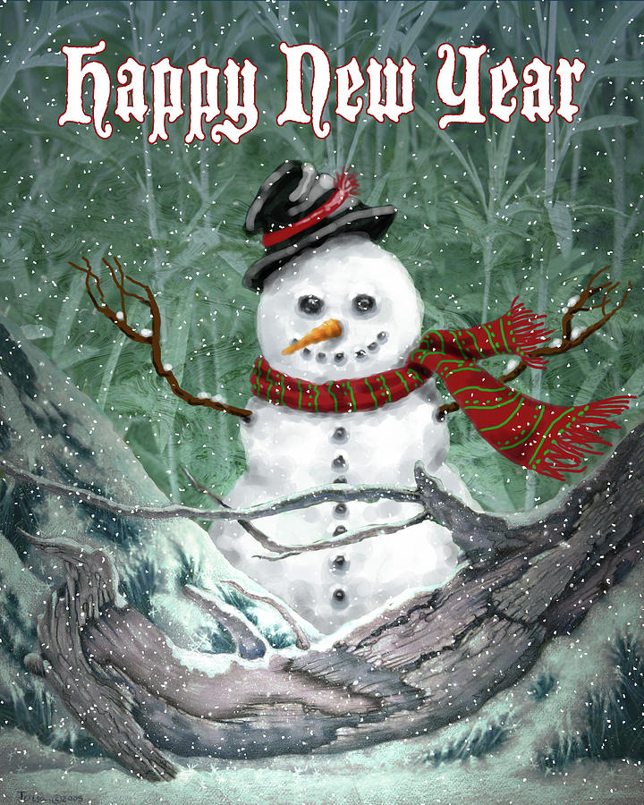 Happy Snowman  Happy New  Year  Card Digital Art by Teresa 