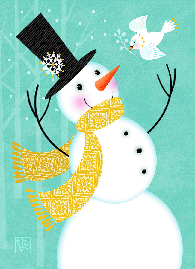 Happy Snowman Digital Art by Valerie Drake Lesiak