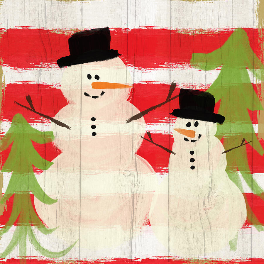 Snowman Painting - Happy Snowmen- Art by Linda Woods by Linda Woods