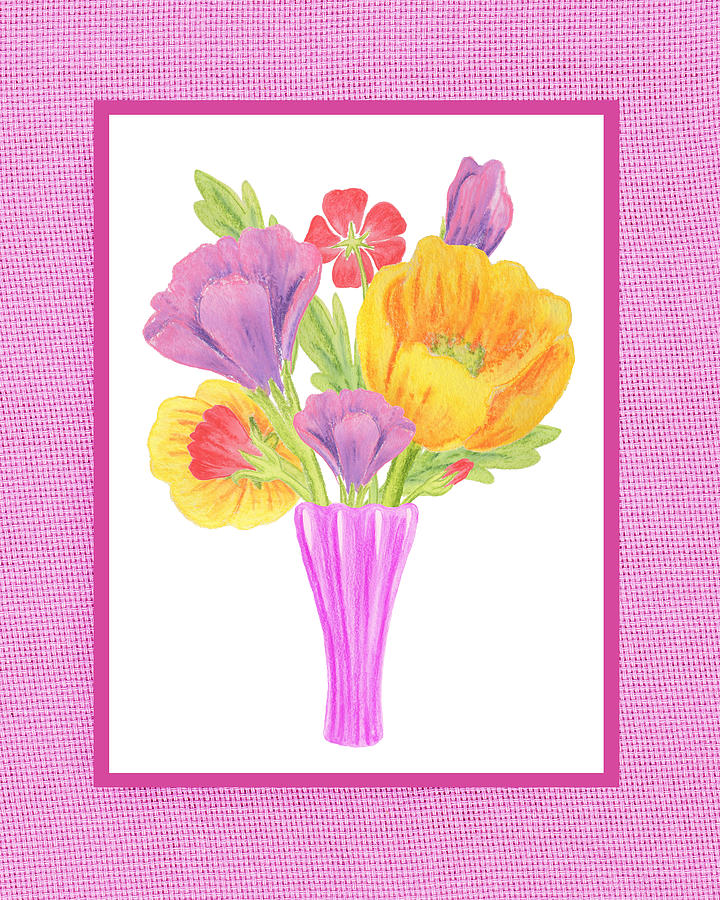 Flower Painting - Happy Summer Bouquet On Baby Pink by Irina Sztukowski