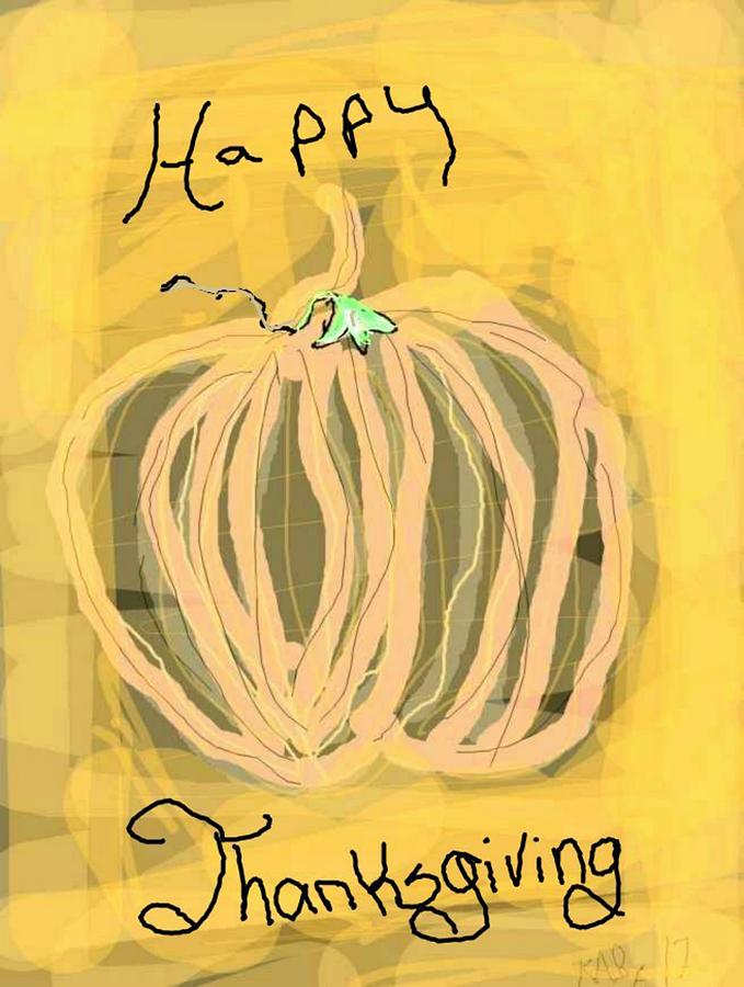Happy Thanks Pumpkin Drawing by Kathy Barney
