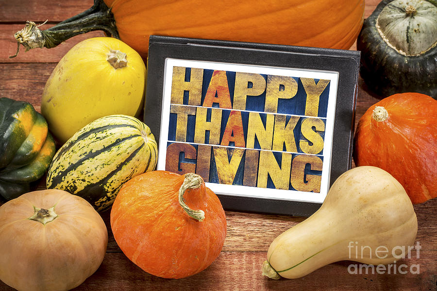 Happy Thanksgiving on digital tablet Photograph by Marek Uliasz