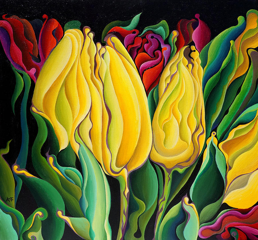 Happy-Time Yellow Three-Lips Painting by Amy Ferrari