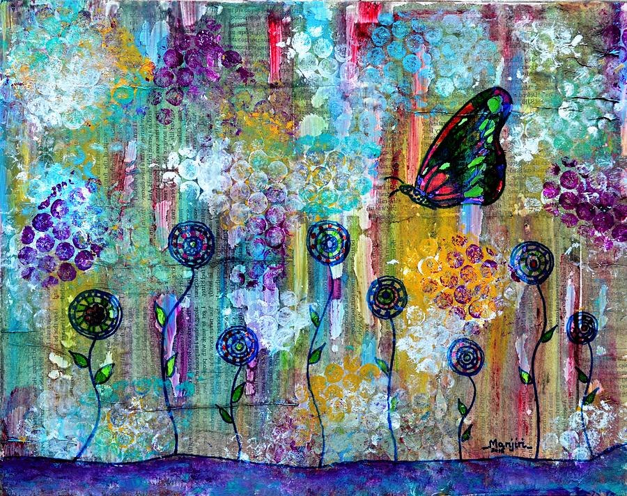 Happy Times Abstract with butterfly Painting by Manjiri Kanvinde