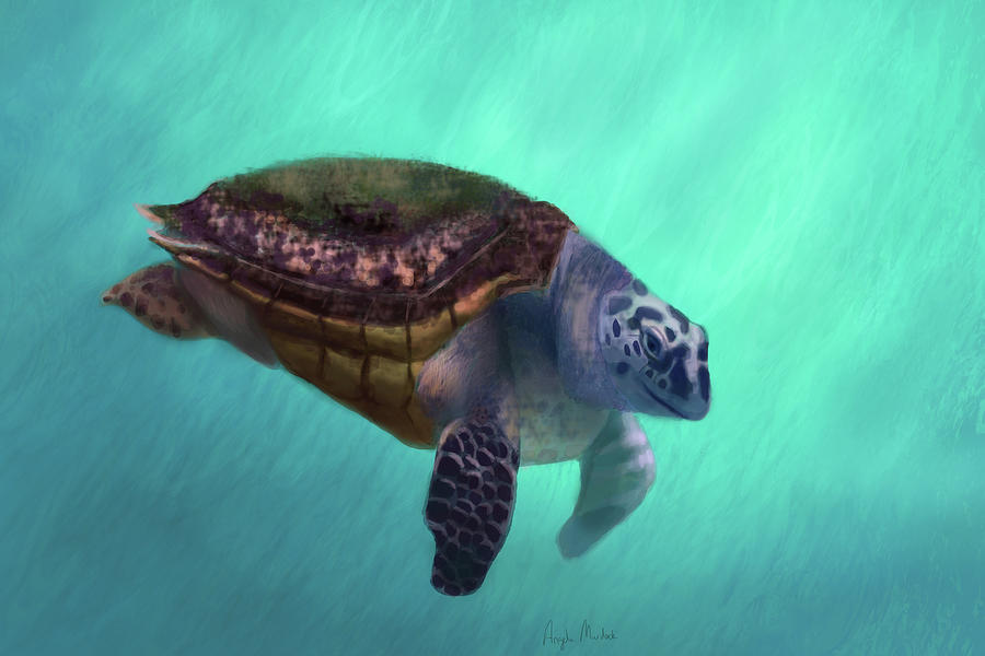 Turtle Digital Art - Happy Turtle by Angela Murdock