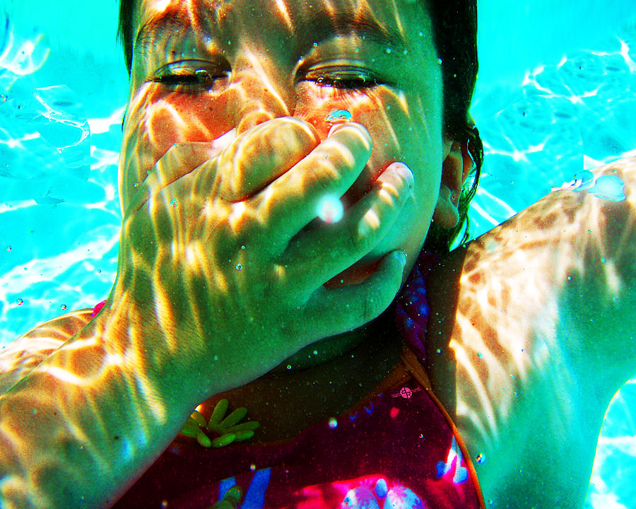 Happy Under Water Pool Girl Horizontal Painting by Tony Rubino