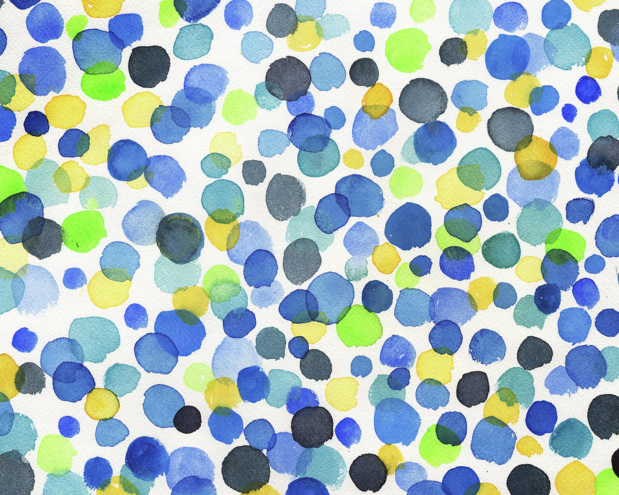 Happy Watercolor Dots In Green Blue And Yellow Painting