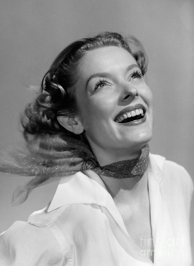 Happy Woman In Wind, C.1950s Photograph by Debrocke/ClassicStock