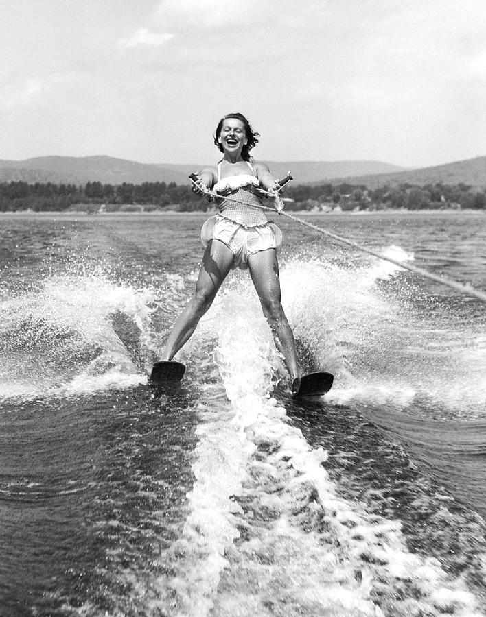Happy Woman Water Skier Photograph by Underwood Archives