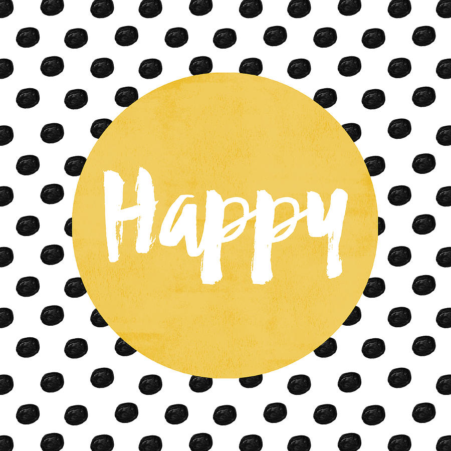 Black And White Digital Art - Happy Yellow And Dots by Allyson Johnson