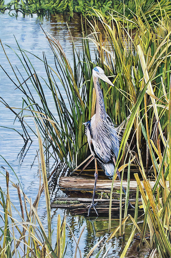 Heron Painting - Harbinger by Jon Embree