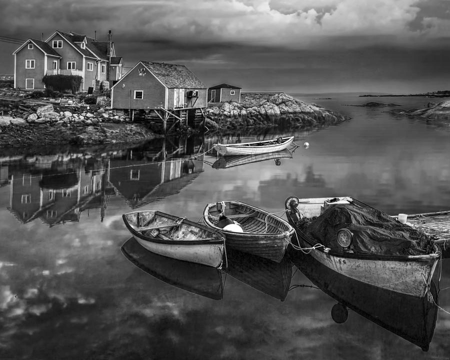 Harbor at Peggys Cove in Black and White Photograph by Randall Nyhof