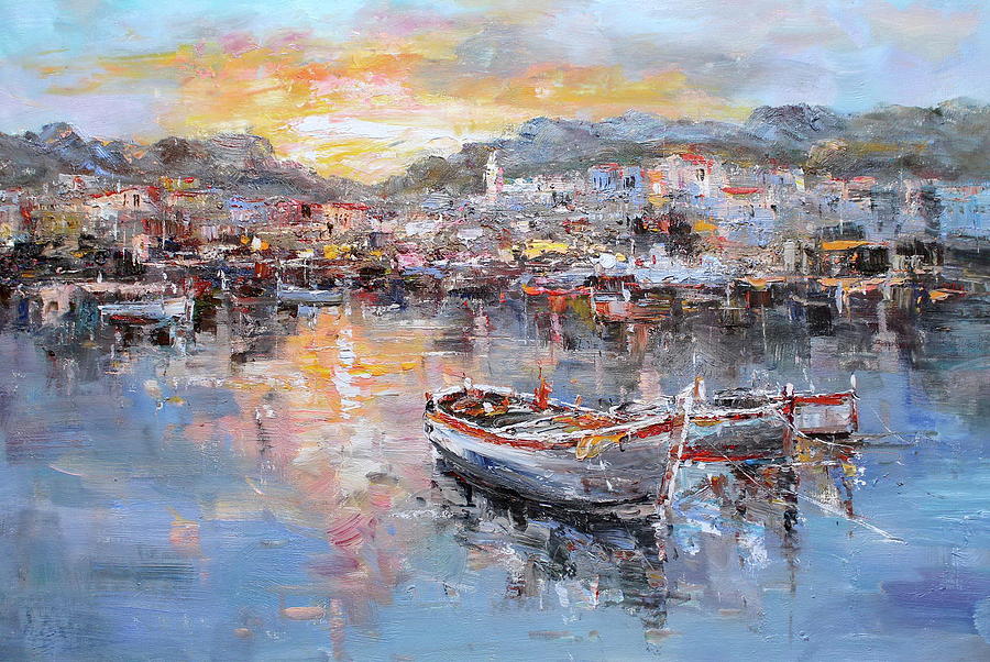 Harbor At Sunset Painting By Luigi Paulini - Pixels