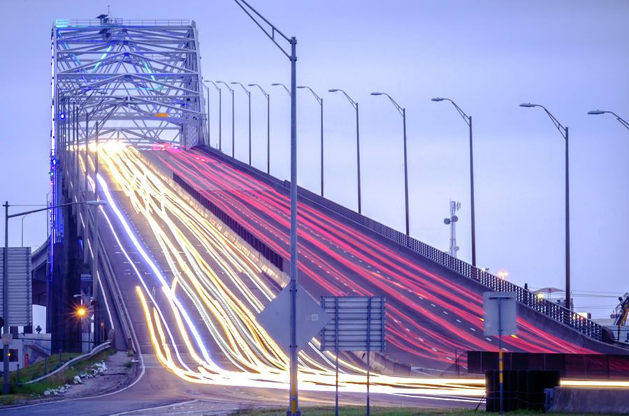 Harbor bridge in Corpus Christi Texas with evening traffic Photograph by Alex Grichenko