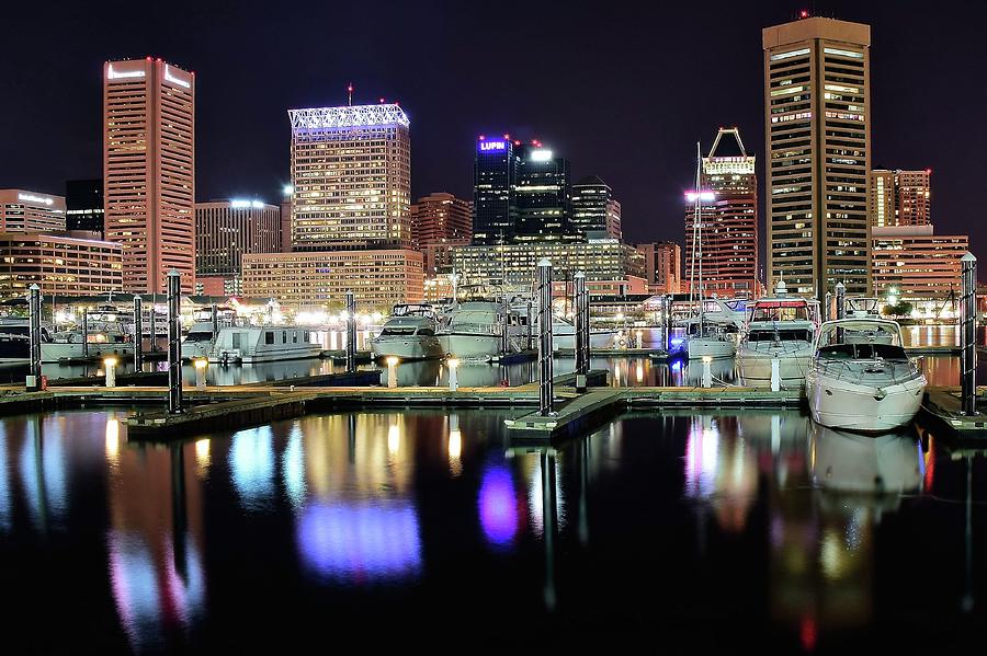 Baltimore Photograph - Harbor Nights in Baltimore by Frozen in Time Fine Art Photography