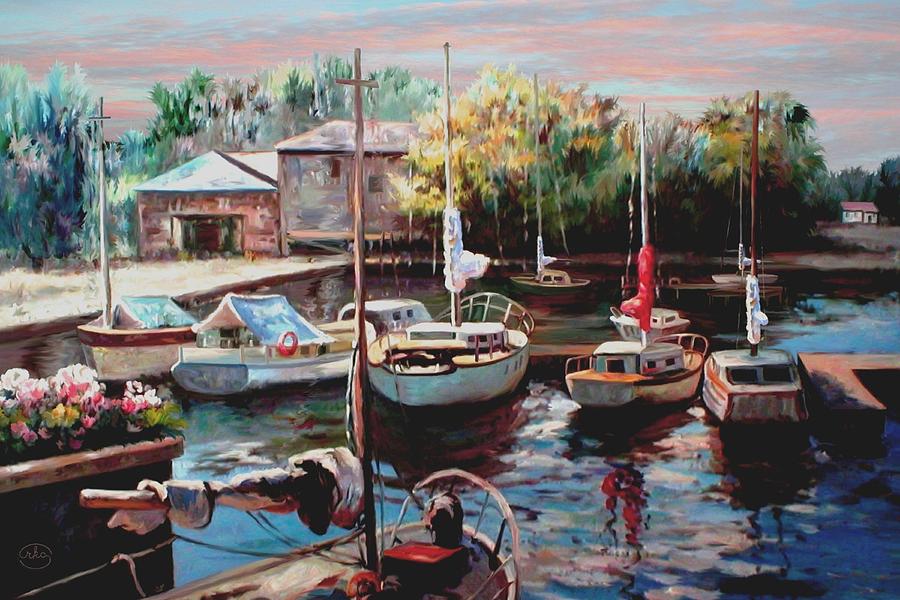 Harbor Sailboats at Rest Painting by Ron Chambers
