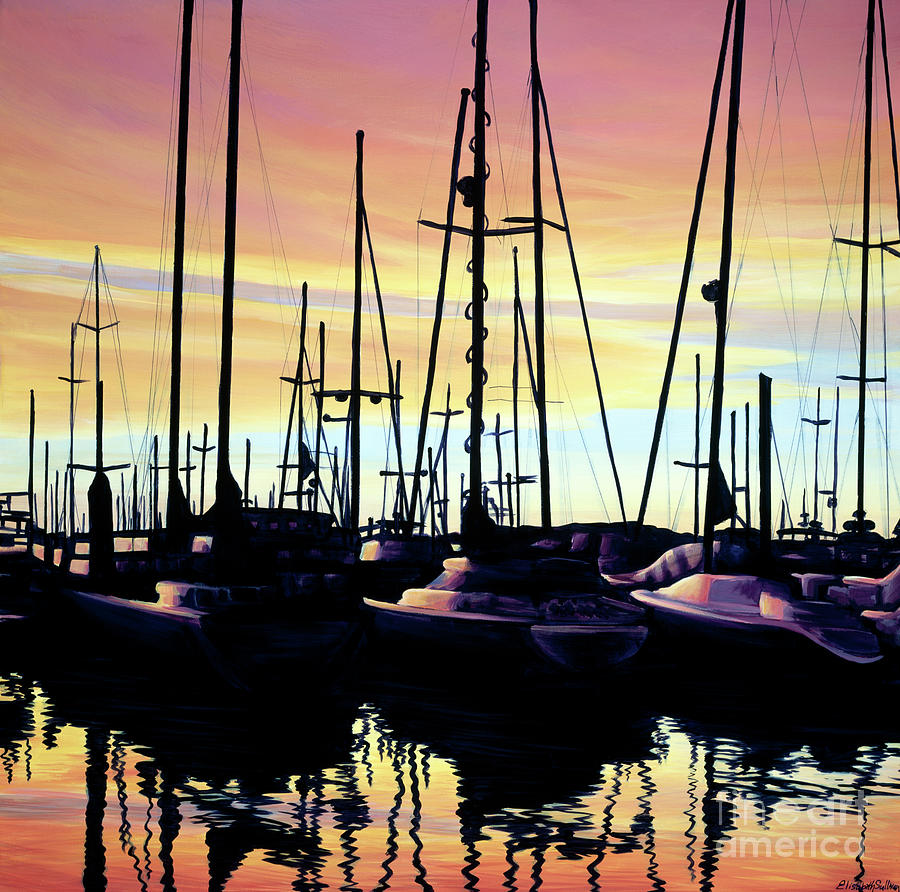 Sunset Painting - Harbor Sunset by Elisabeth Sullivan