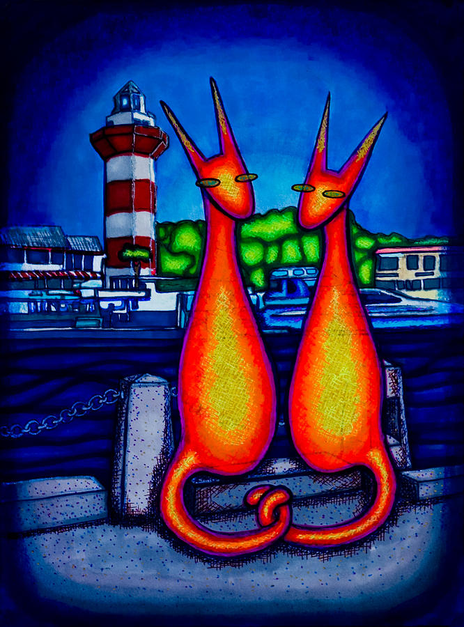 Harbor Town Kats Drawing by Laurie Tietjen