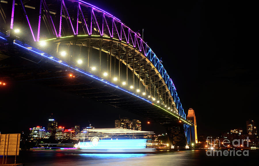 Architecture Photograph - Harbour Bridge Blues Vivid Sydney 2016 by Kaye Menner by Kaye Menner