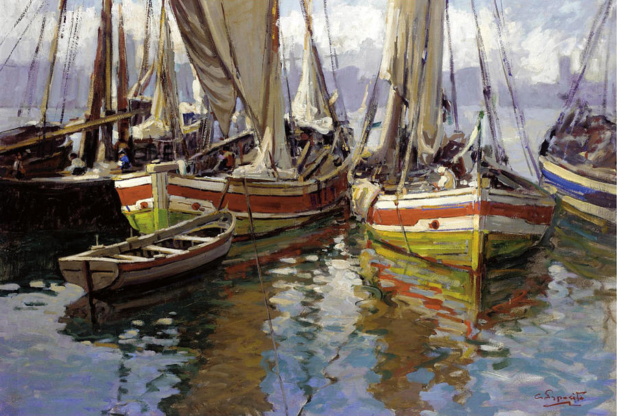 Harbour Scene Painting by Gaetano Esposito