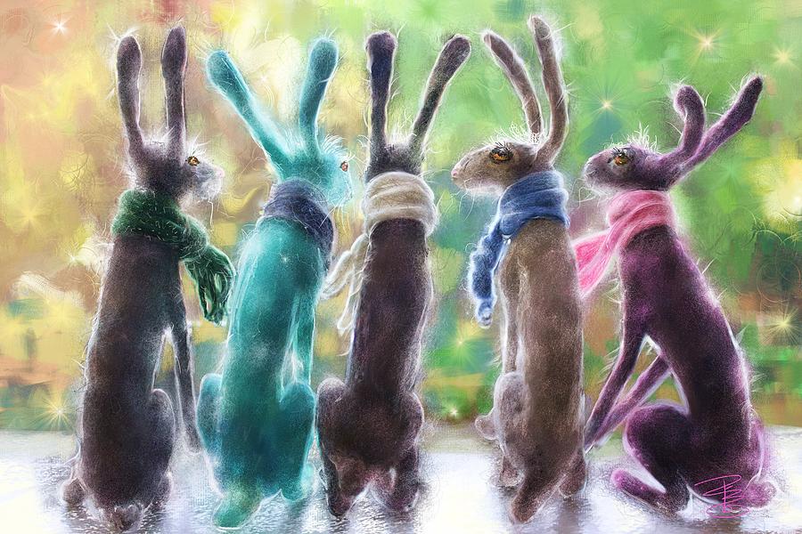 Hares with scarves Digital Art by Debra Baldwin
