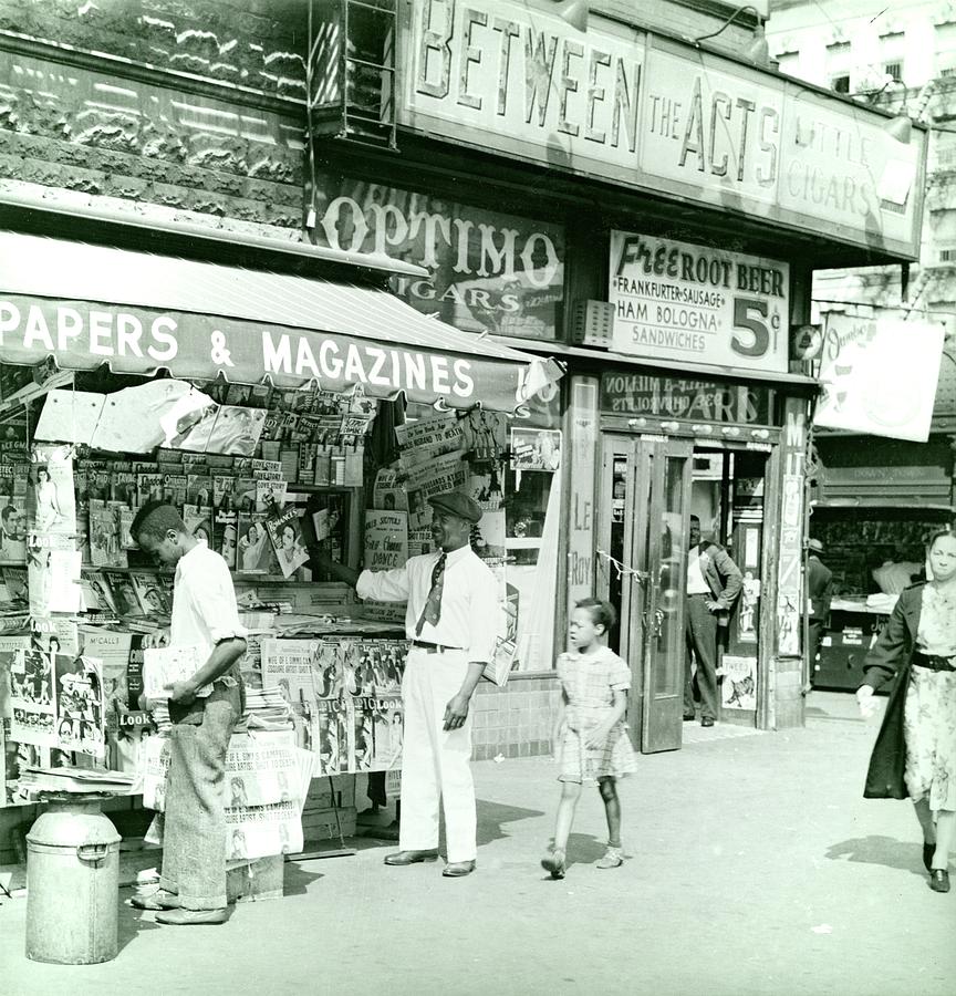Harlem newspaper stand, 1939 Photograph by Vincent Monozlay