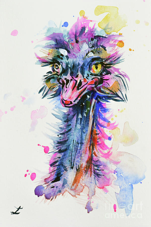 Harlequin Ostrich Painting by Zaira Dzhaubaeva