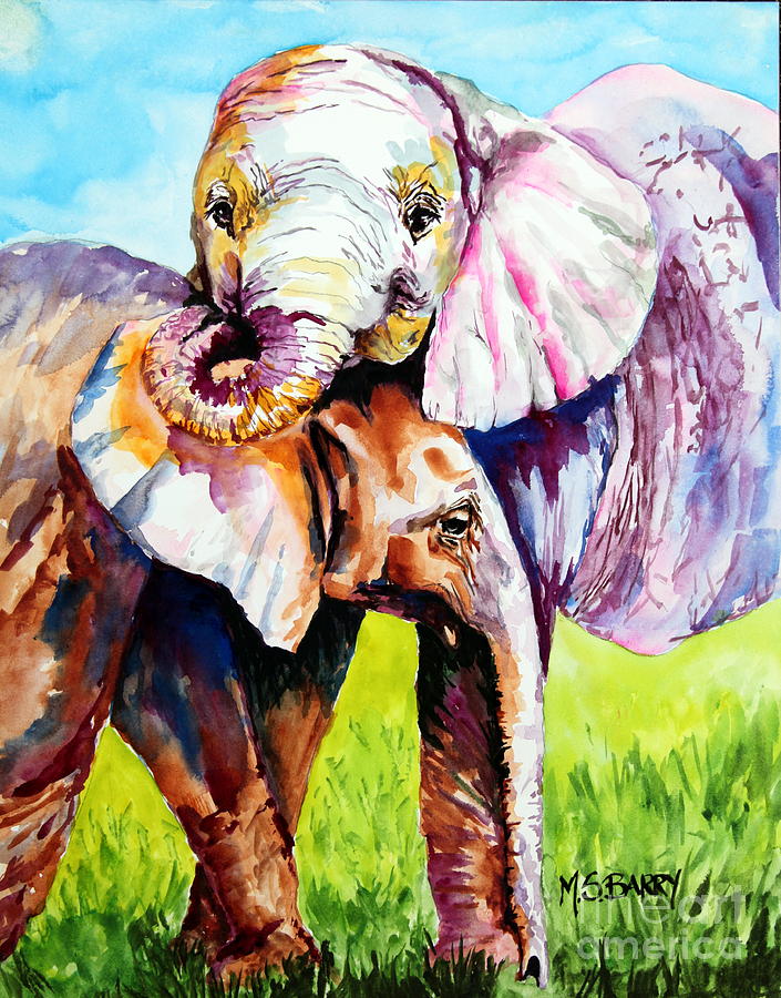 Elephant Painting - Harley and Bentley by Maria Barry