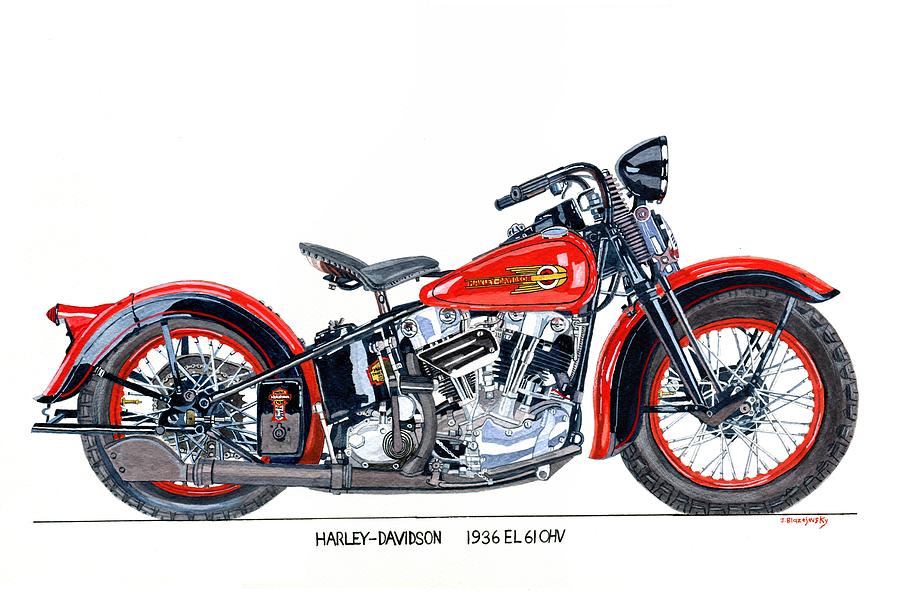 Harley Davidson 1936 Painting by Jeff Blazejovsky