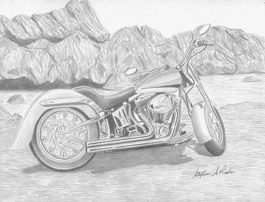 Harley-Davidson Fatboy Custom MOTORCYCLE ART PRINT Drawing by Stephen Rooks...