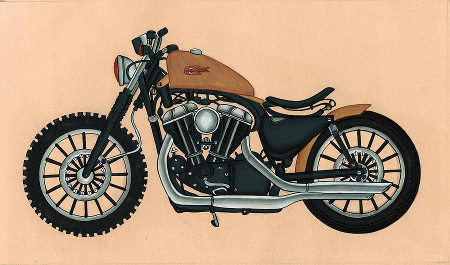 Harley - Davidson Old Bykes,Antique Vintage Painting by A K Mundra