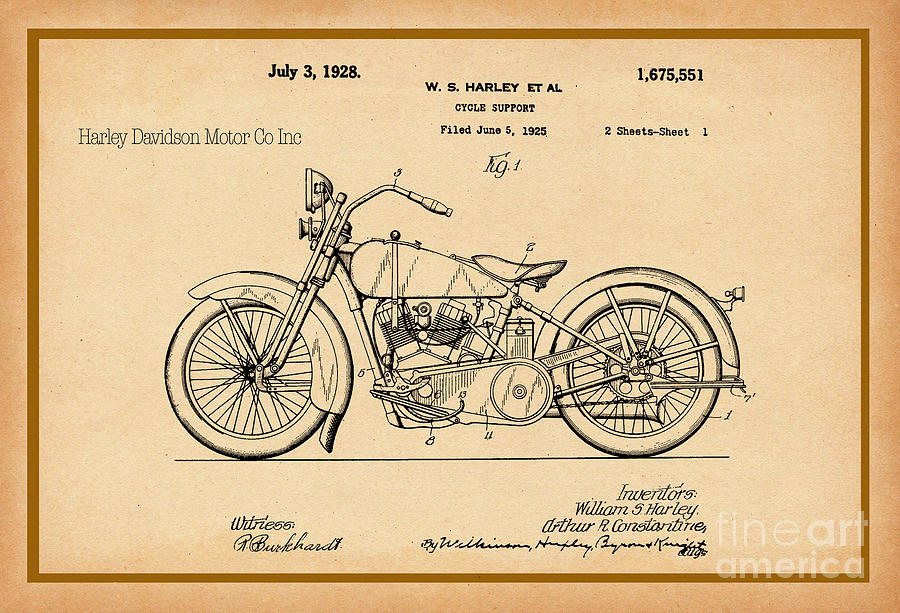 Harley Davidson Patent Drawing Digital Art by Carlos Diaz