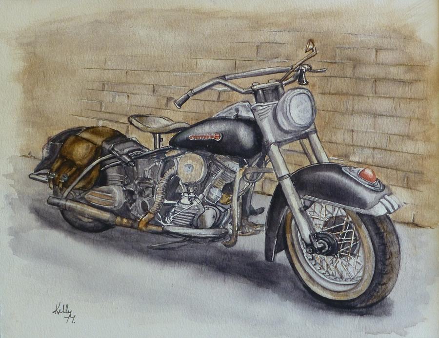  Harley  Davidson  Vintage  1950 s Painting by Kelly Mills