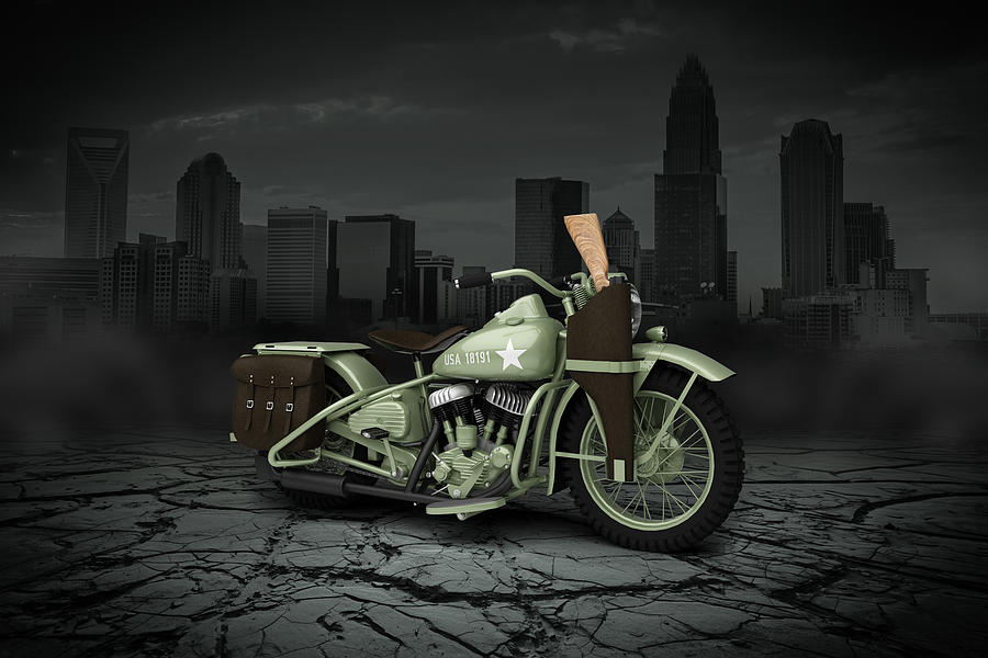 Vintage Digital Art - Harley Davidson WLA 1942 City by Aged Pixel