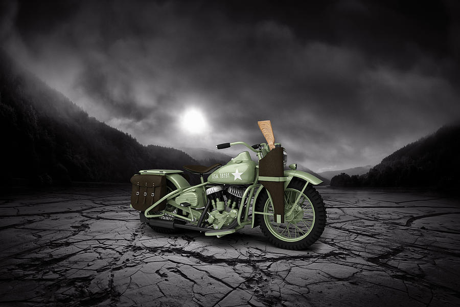 Vintage Digital Art - Harley Davidson WLA 1942 Mountains by Aged Pixel