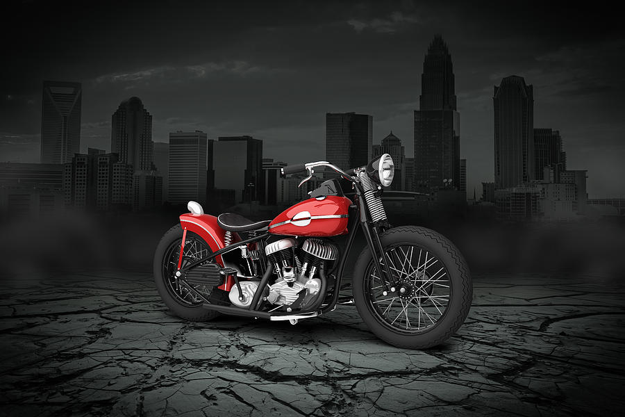 Harley Davidson Wla Bobber 1945 City Background Digital Art by Aged Pixel