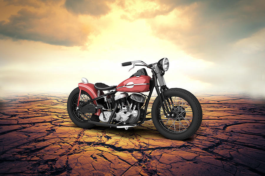 Harley Davidson Wla Bobber 1945 - Desert Digital Art by Aged Pixel